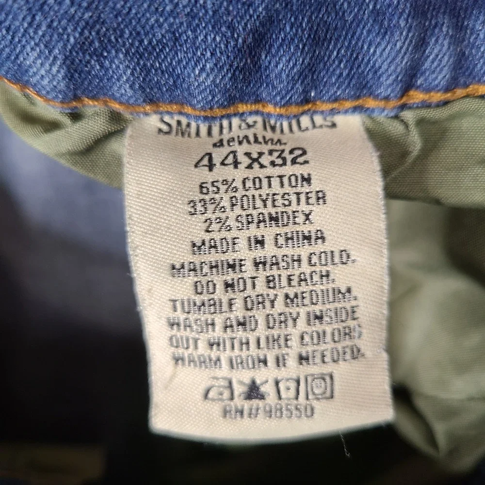 Smith & Mills Denim Jeans Mens 44x32 Blue Stretch Slim Straight Cotton Blend‎